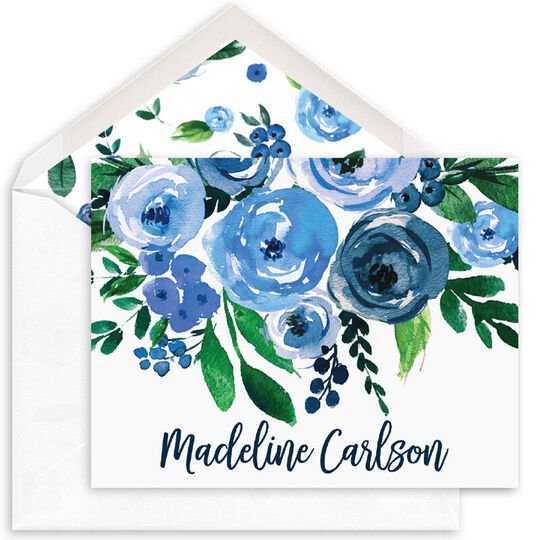 Blue Rose Topper Folded Note Cards